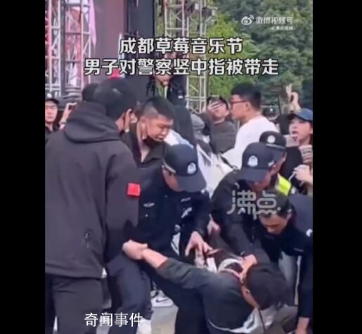 成都草莓音樂節(jié)一男子對(duì)警察豎中指 已被警方帶走