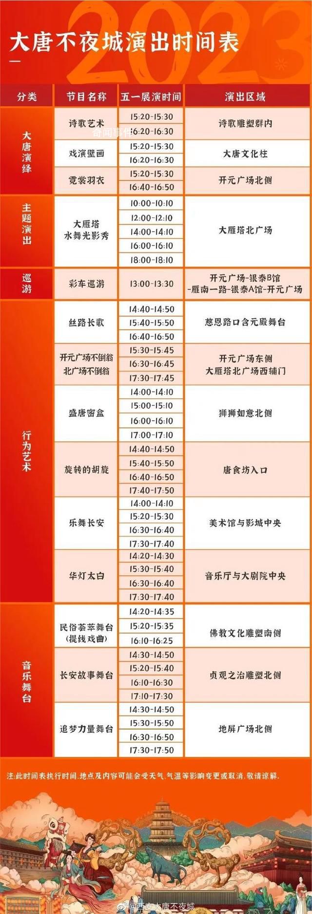 五一大唐不夜城所有演出改為白天 大唐不夜城演出時間表2023年五一