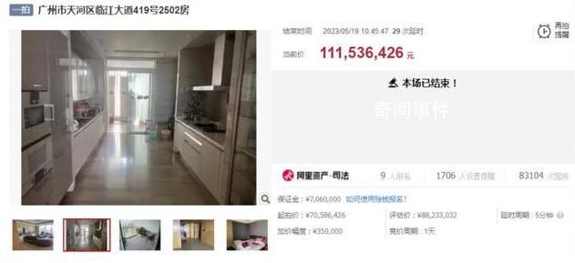 廣州一戶高層住宅拍出1.11億元 起拍價7058.6426萬元