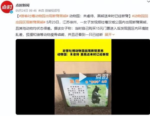游客吐槽動(dòng)物園出現(xiàn)斷臂黑熊 質(zhì)疑動(dòng)物們可能遭到了虐待