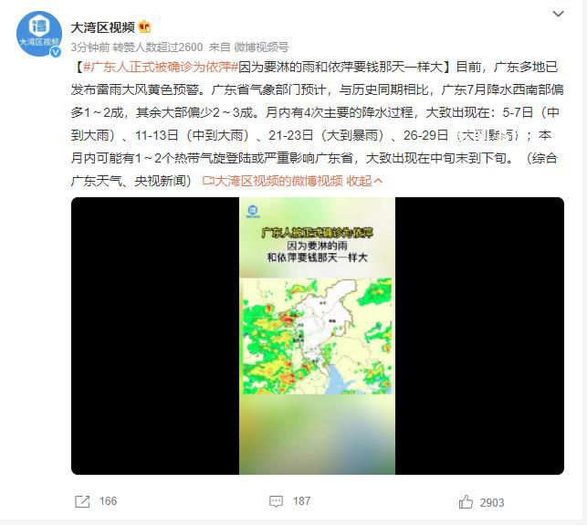 廣東人正式被確診為依萍 廣東多地已發(fā)布雷雨大風(fēng)黃色預(yù)警