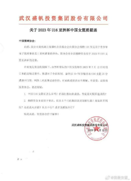 U16女籃慘敗日本后贊助商質問籃協(xié)