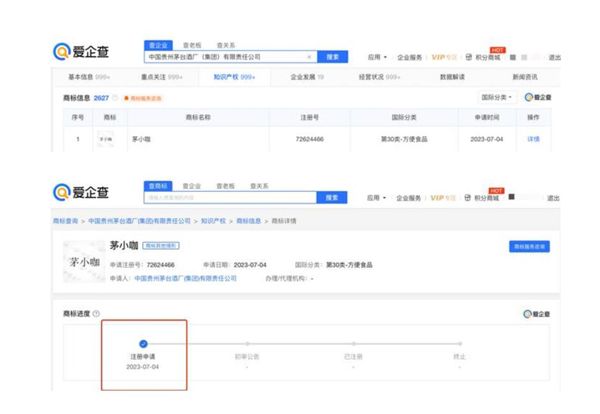 茅臺(tái)已申請(qǐng)咖啡相關(guān)商標(biāo) 國際分類為方便食品