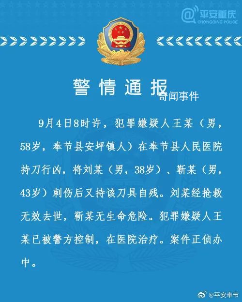 男子醫院行兇致1死1傷 警方通報