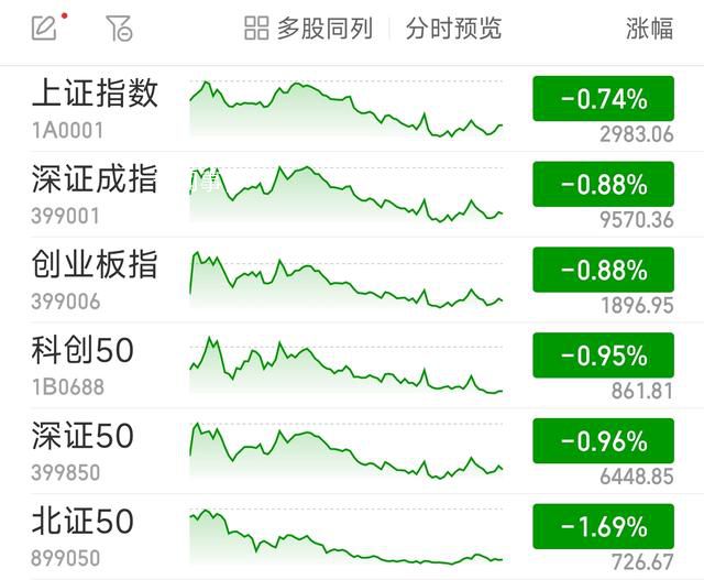 滬指跌0.74%失守3000點 創(chuàng)業(yè)板指累跌4.99%